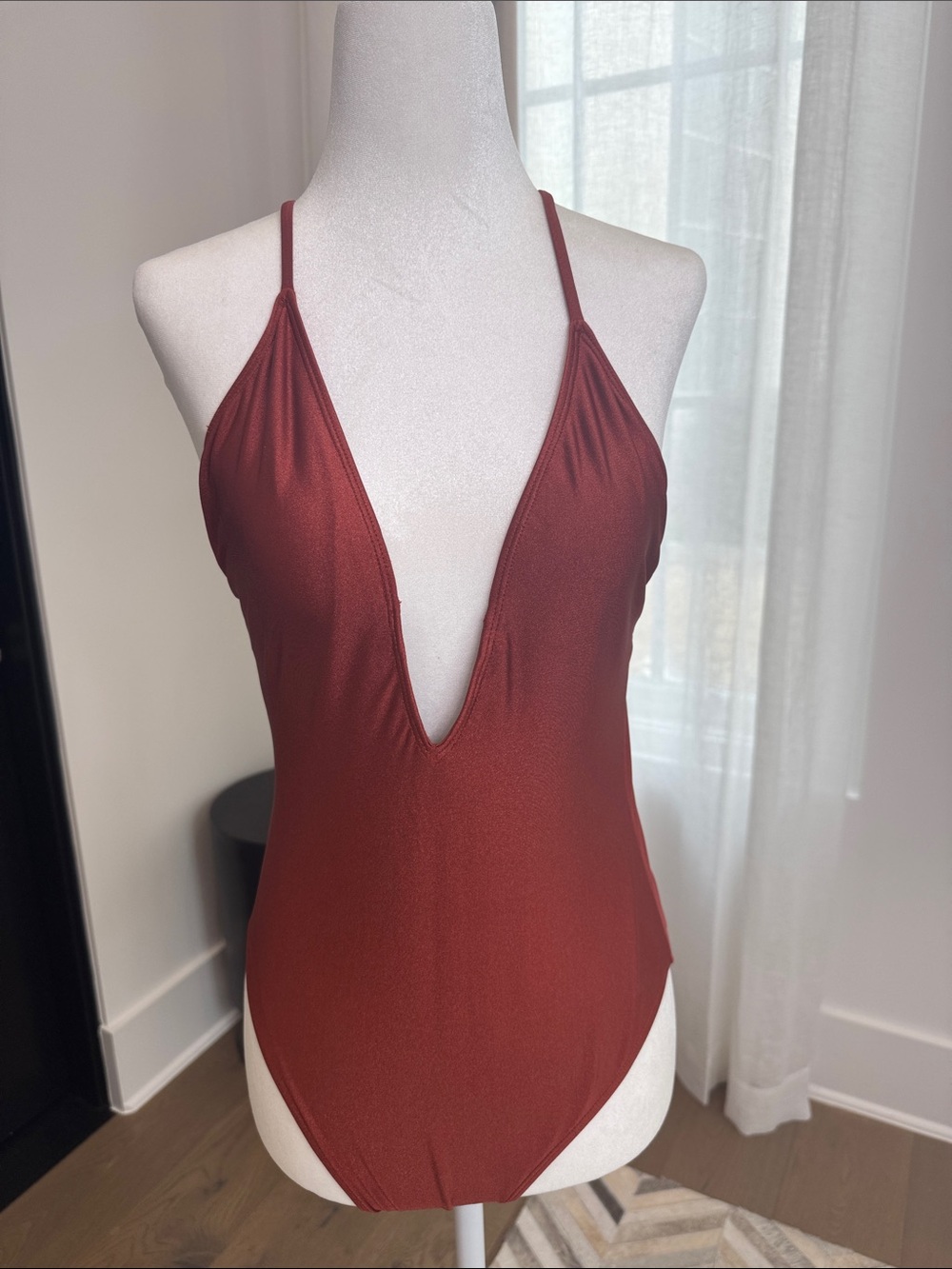Forever 21 Rust Red Deep V Bodysuit